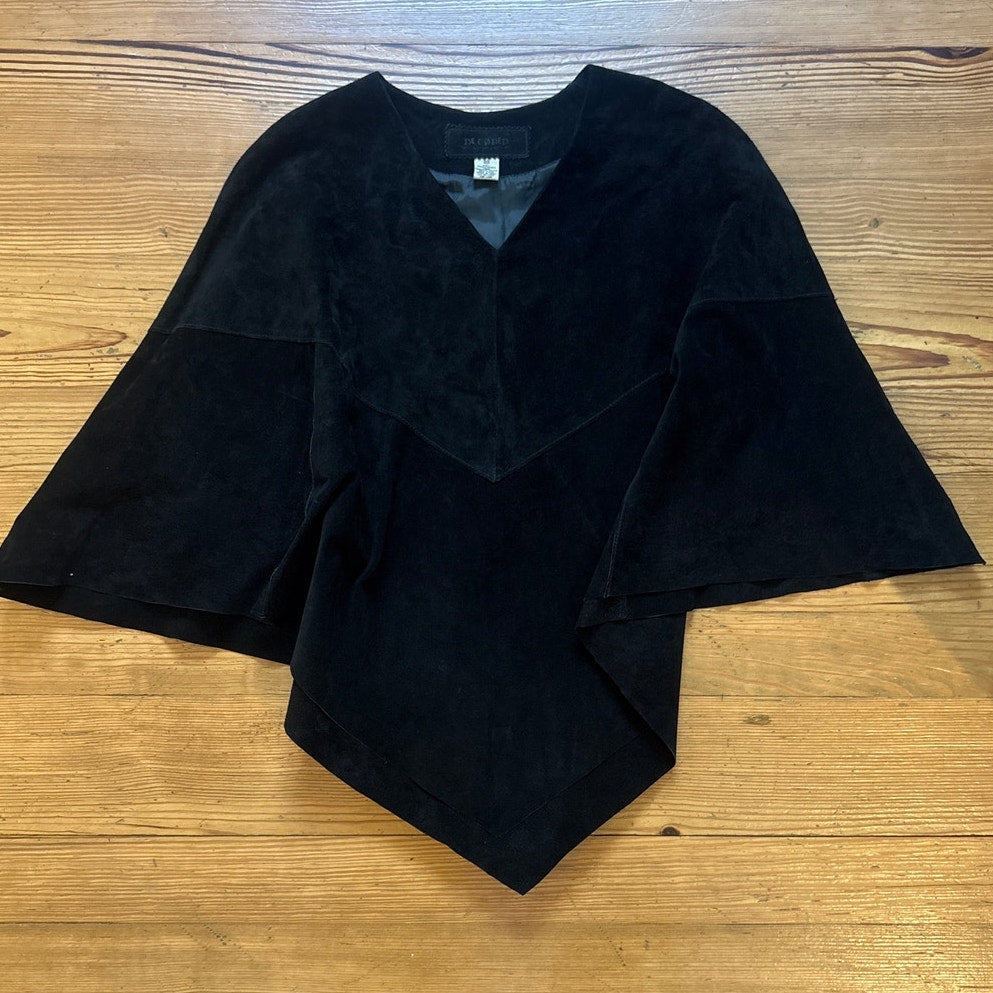 Decoded black suede leather pull over poncho coat SIZE XS
