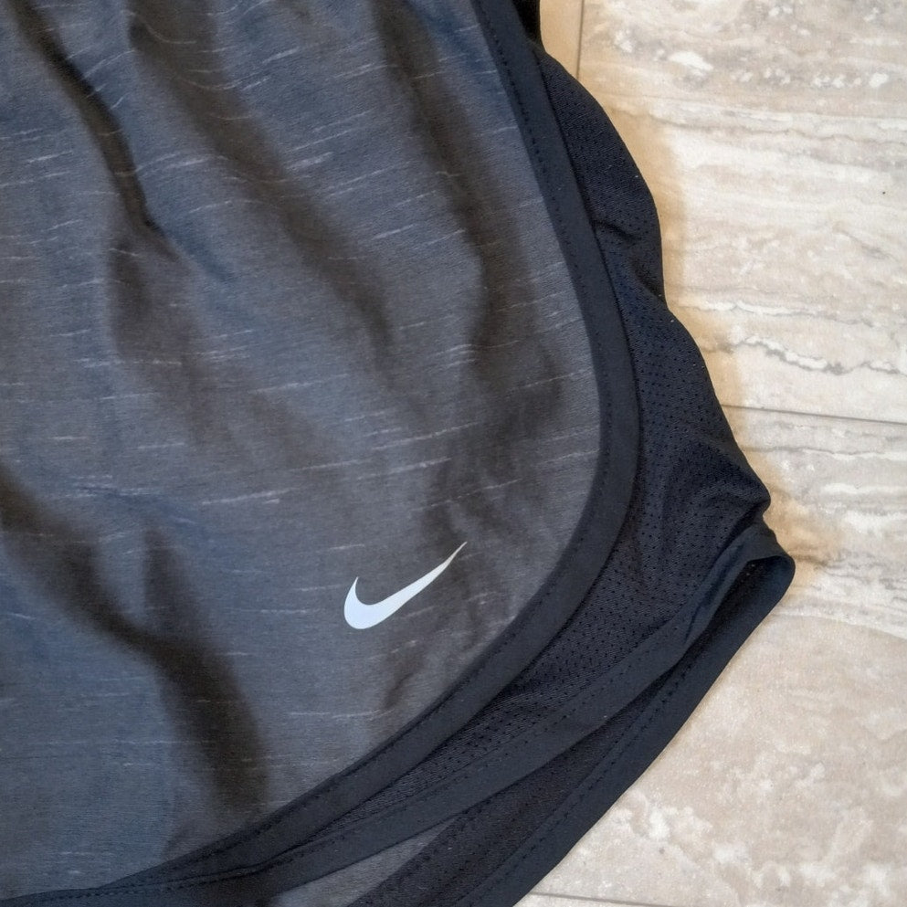 NWT Nike Dri Fit gray black standard fit lined womens running shorts SIZE S