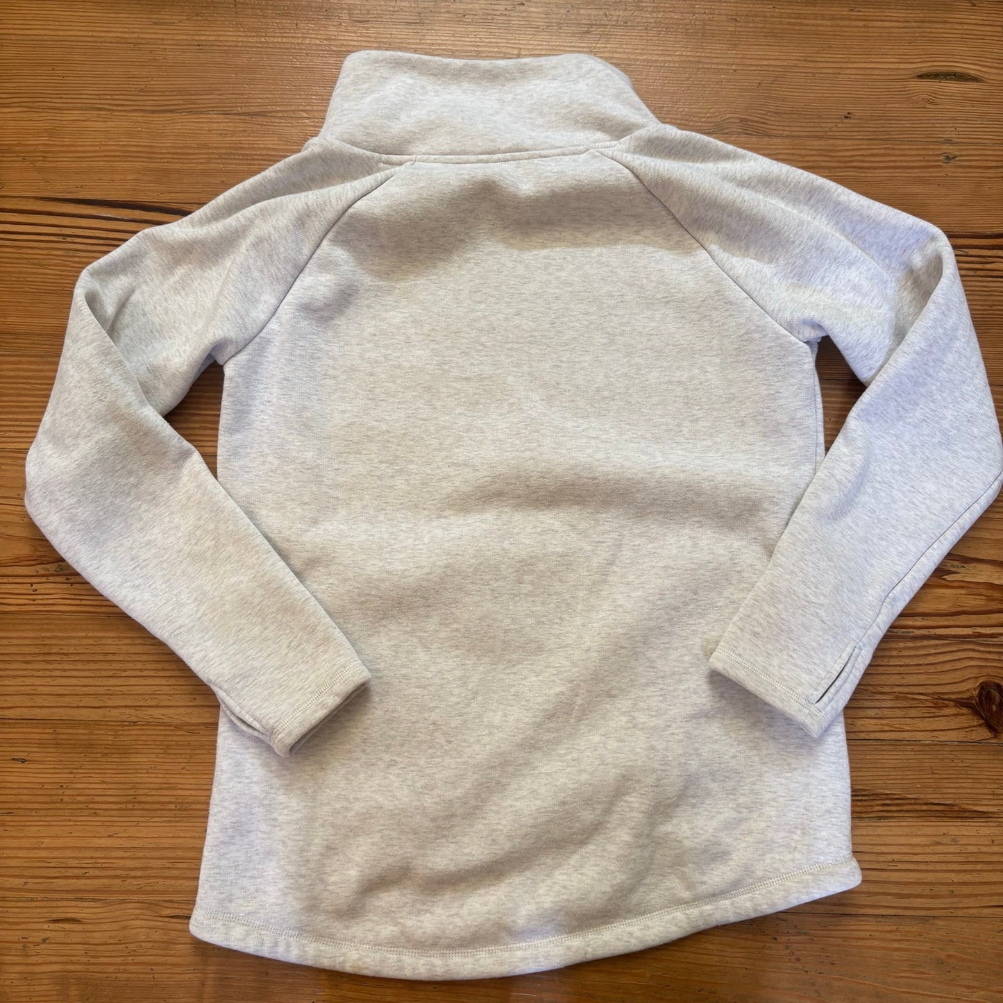 Athleta light gray asymmetrical zipper mock neck crisscross sweater SIZE S