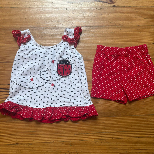 DDG Darlings white red polka dot ladybug sleeveless shirt short set SIZE 24M