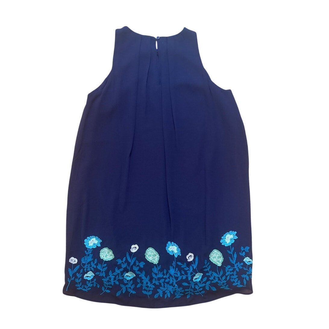 Loft blue floral embroidered sleeveless shift dress SIZE 4P