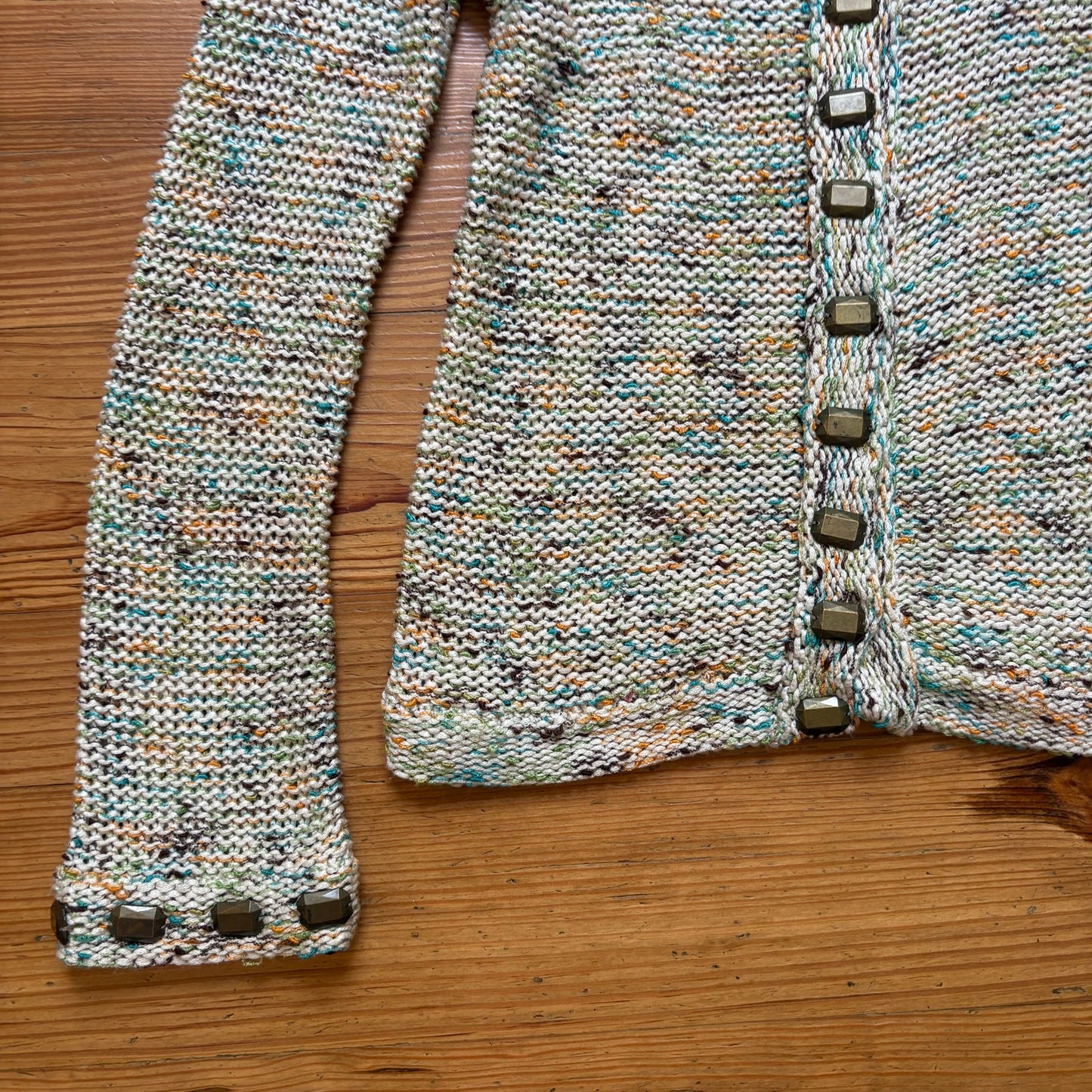 BCBGMAXAZRIA colorful loose knit studded snap cardigan sweater SIZE M