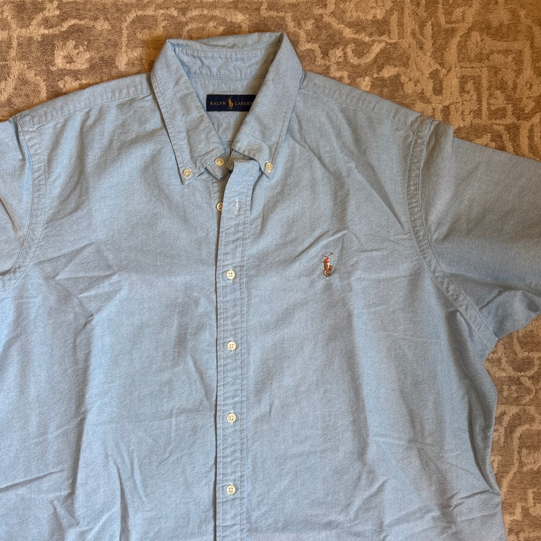 Ralph Lauren blue cotton short sleeve button up casual mens shirt SIZE XXL