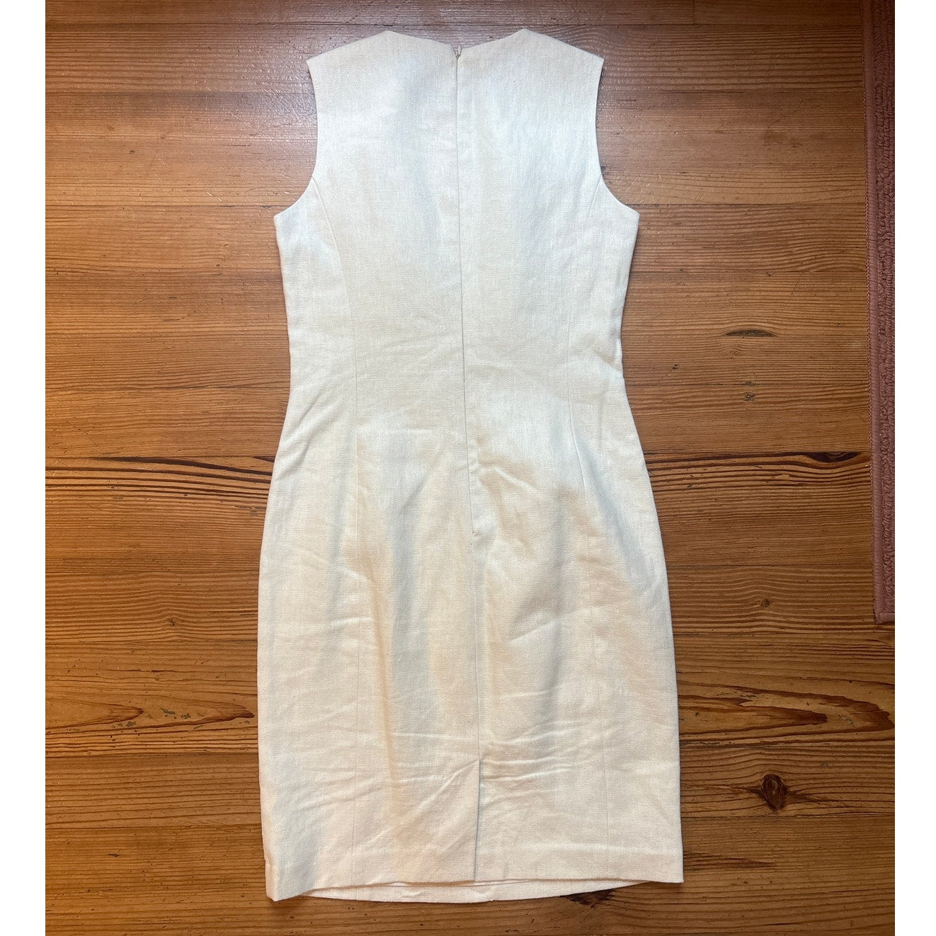 Ralph Lauren off white linen blend leather accent sleeveless midi dress SIZE 6
