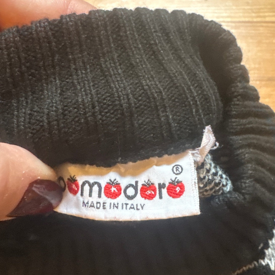Pomodoro VTG black white knit geometric crew grandpa sweater SIZE XL