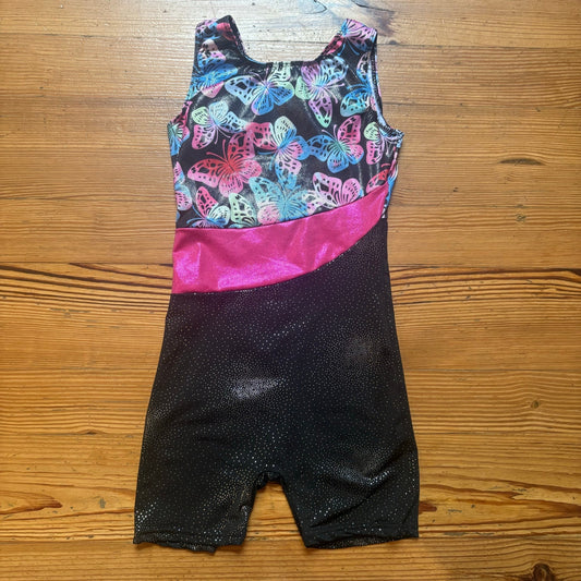 Butterfly pink black glitter sleeveless athletic girls shorts bodysuit SIZE 11