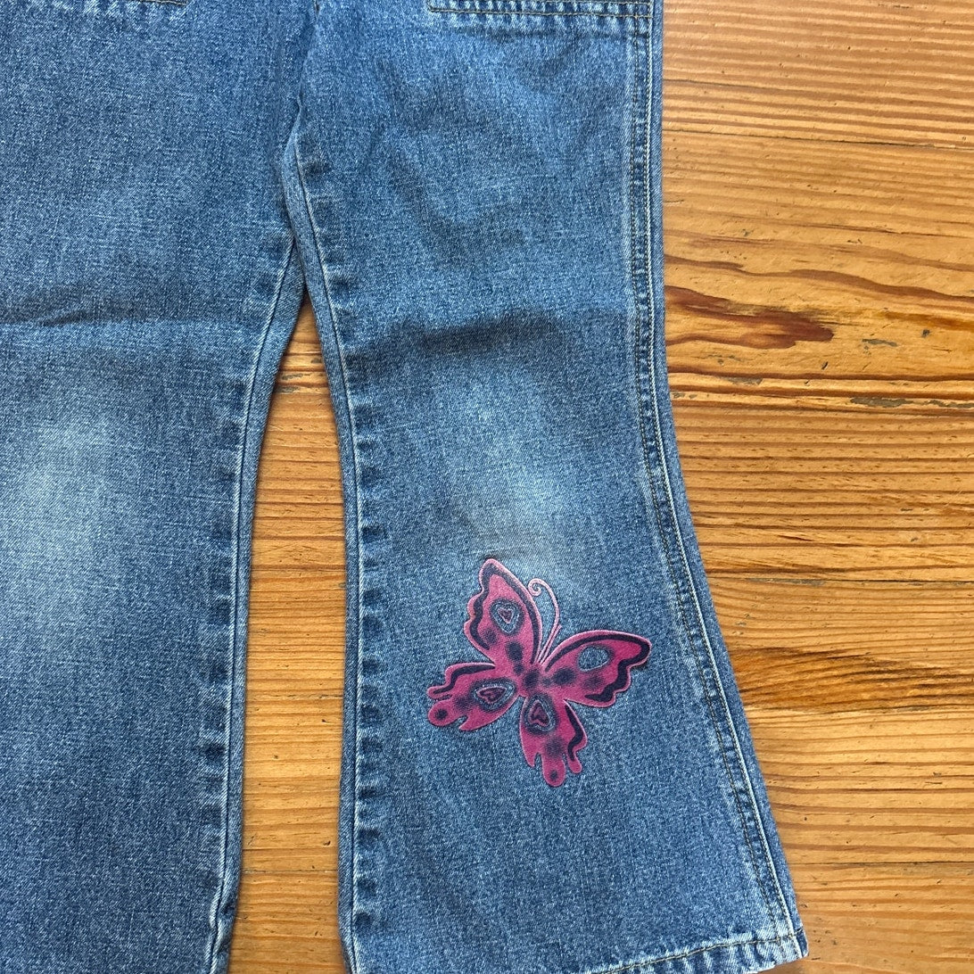 Old Navy 90s medium wash butterfly flare girls overall jeans SIZE 5
