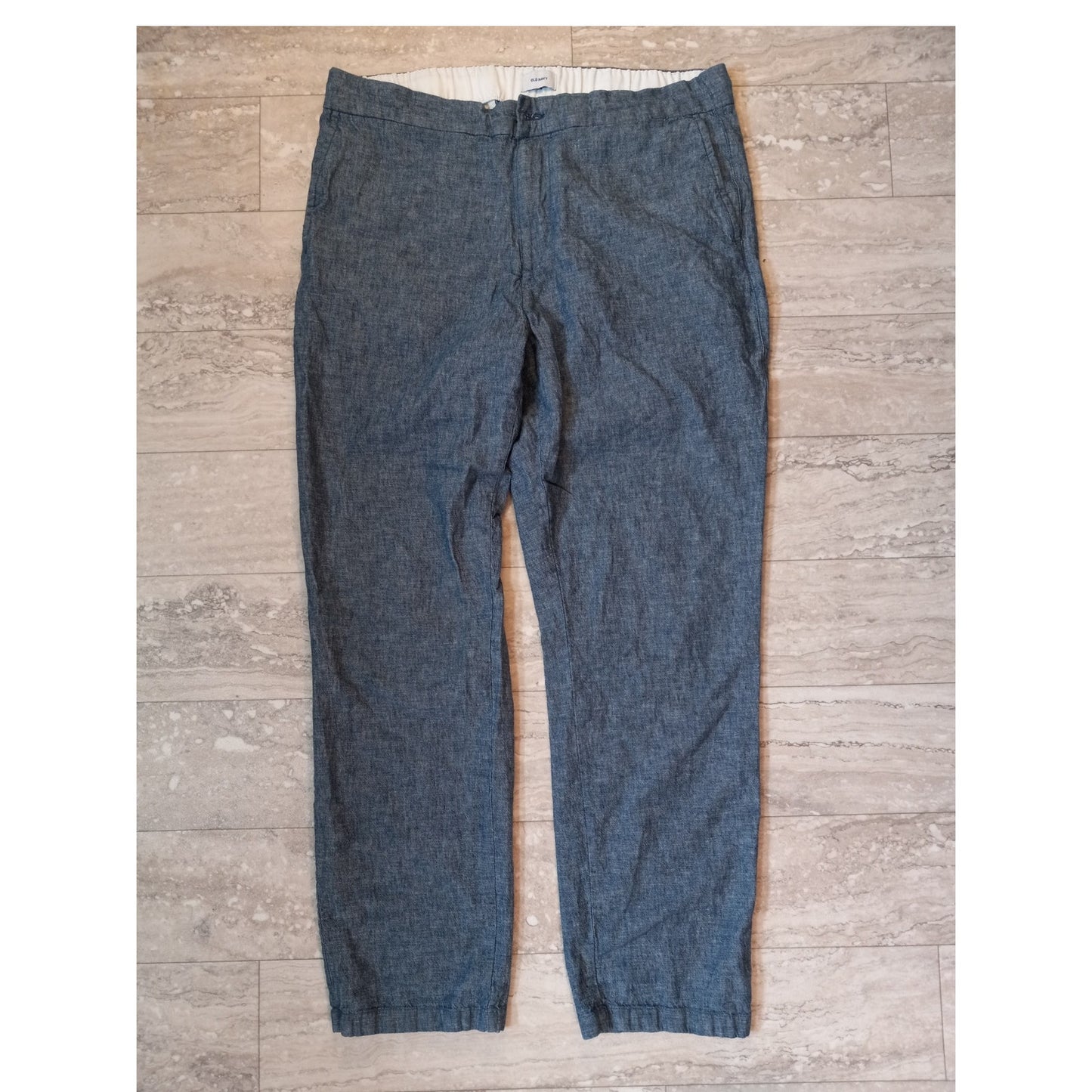 Old Navy elastic waist denim linen blend pull on womens pants SIZE L