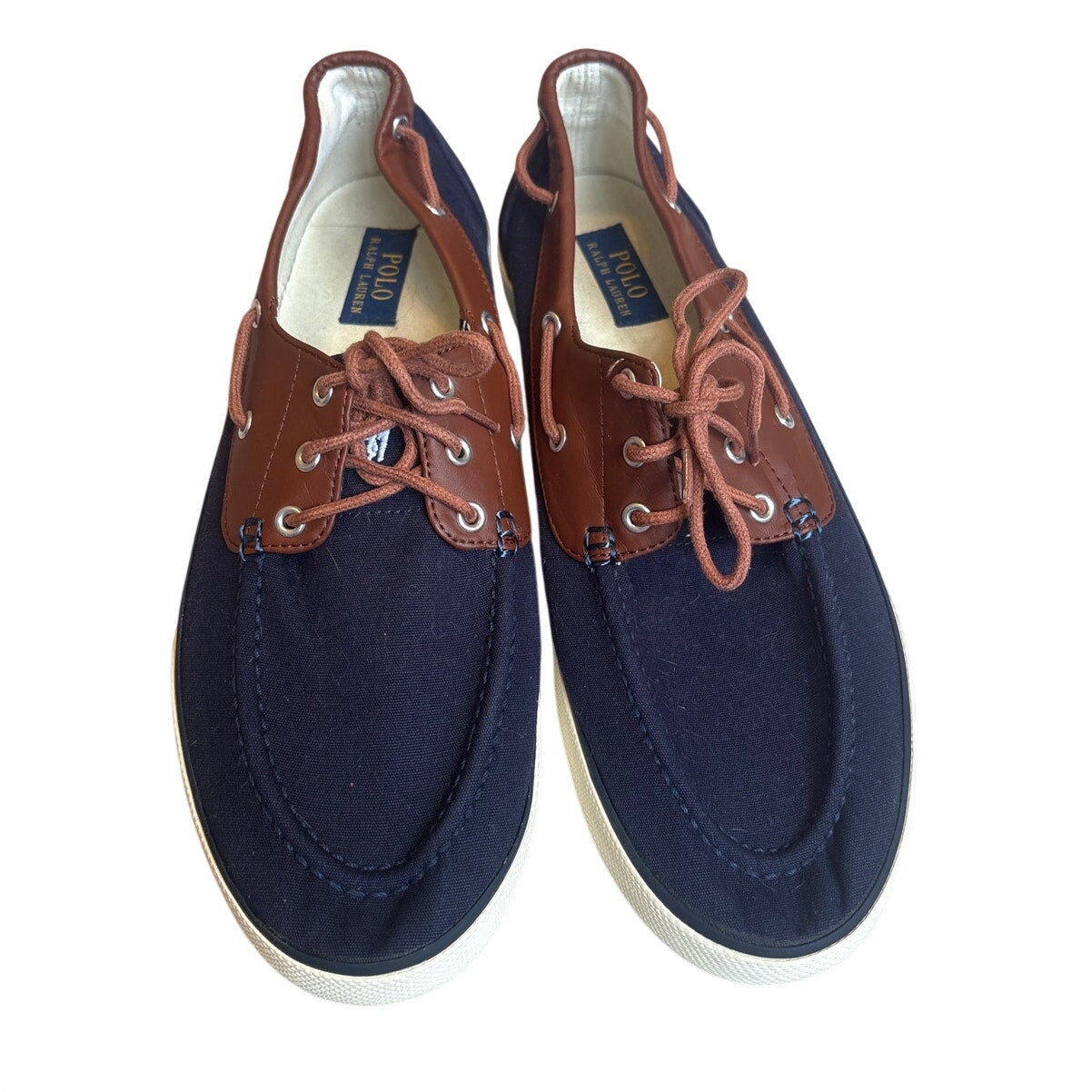 Polo Ralph Lauren Franz navy blue canvas leather mens boat shoes SIZE 12