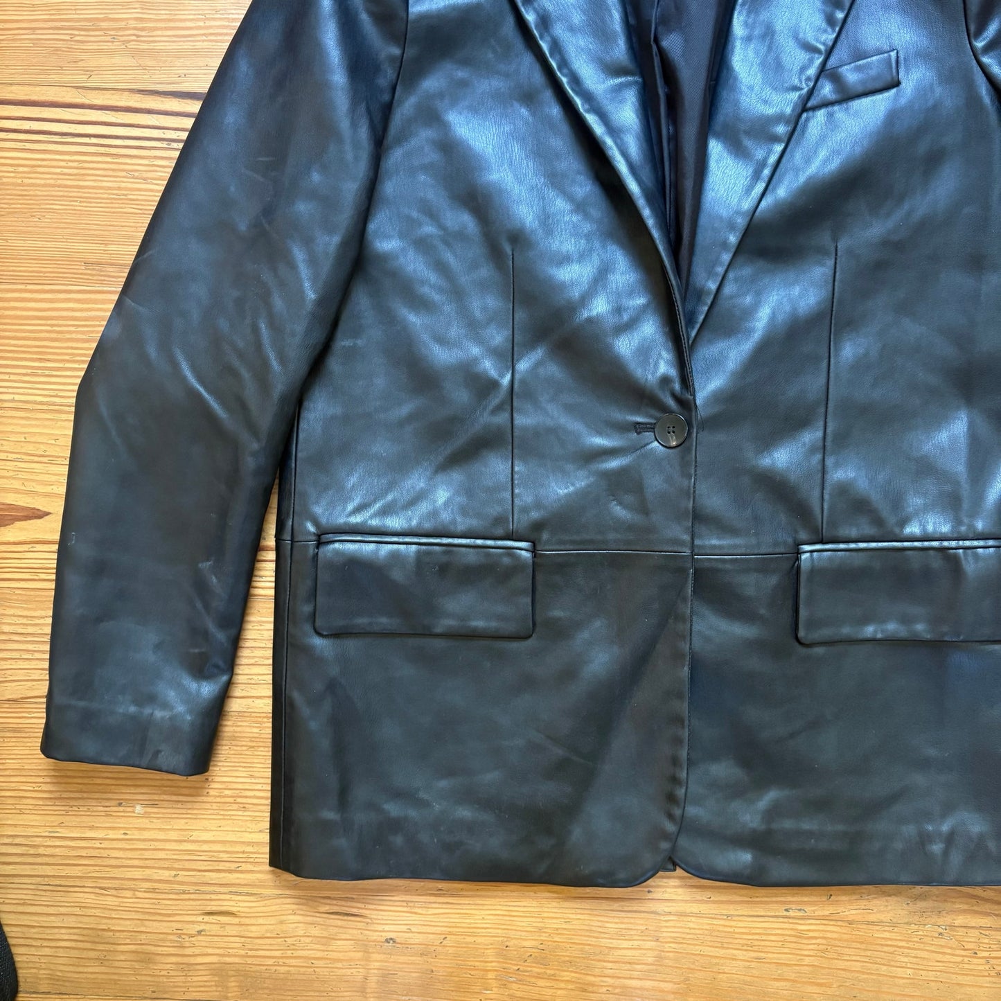 Zara black faux leather button blazer SIZE S