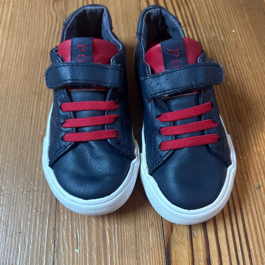 Polo Ralph Lauren blue leather elastic lace velkro toddler sneakers SIZE 8