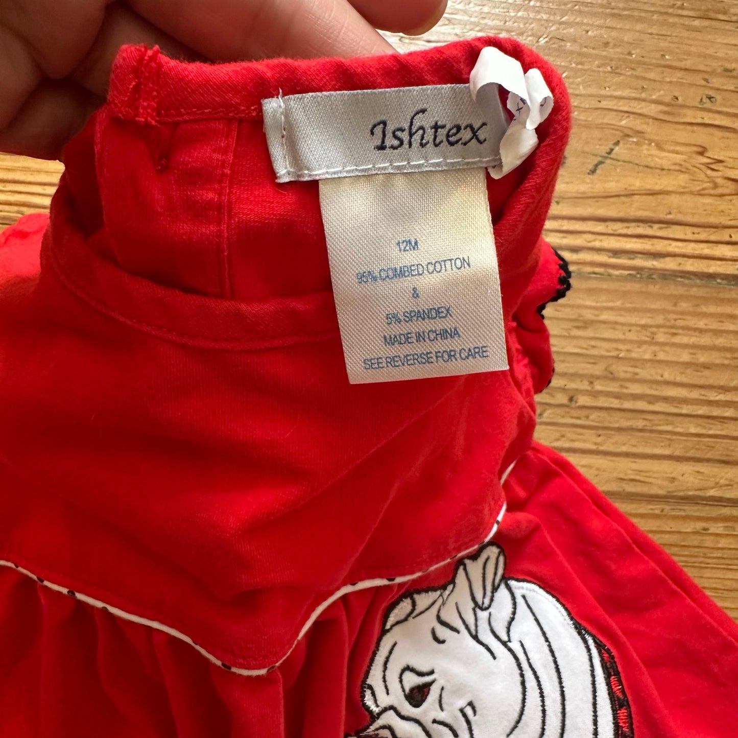 Ishtex red Georgia Bulldogs short sleeve scallop bottom top SIZE 12M