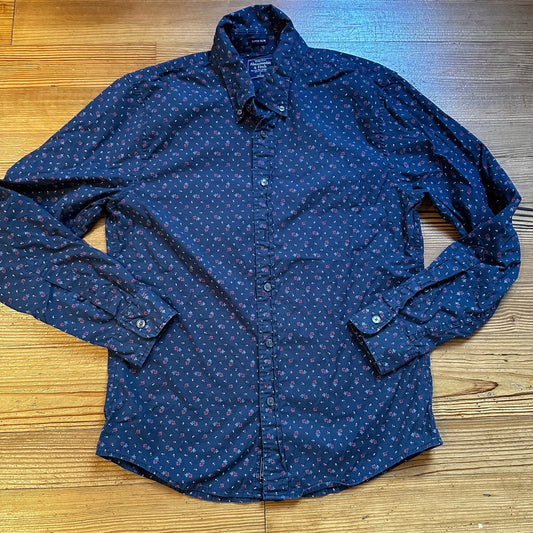 Abercrombie & Fitch navy floral slim fit long sleeve button up shirt SIZE L
