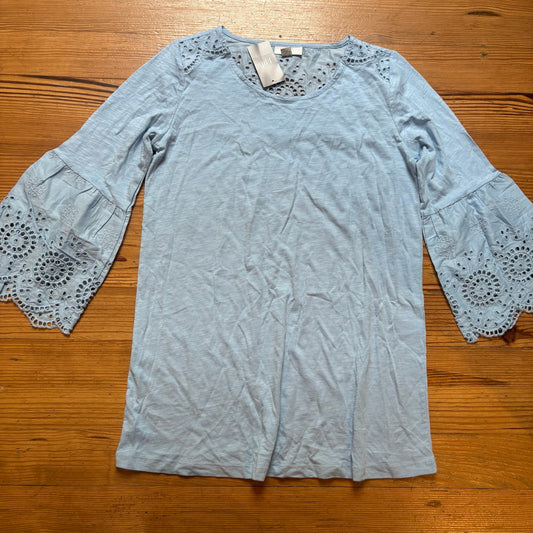 NWT J.Jill light blue eyelet quarter sleeve cotton tunic shirt SIZE XS