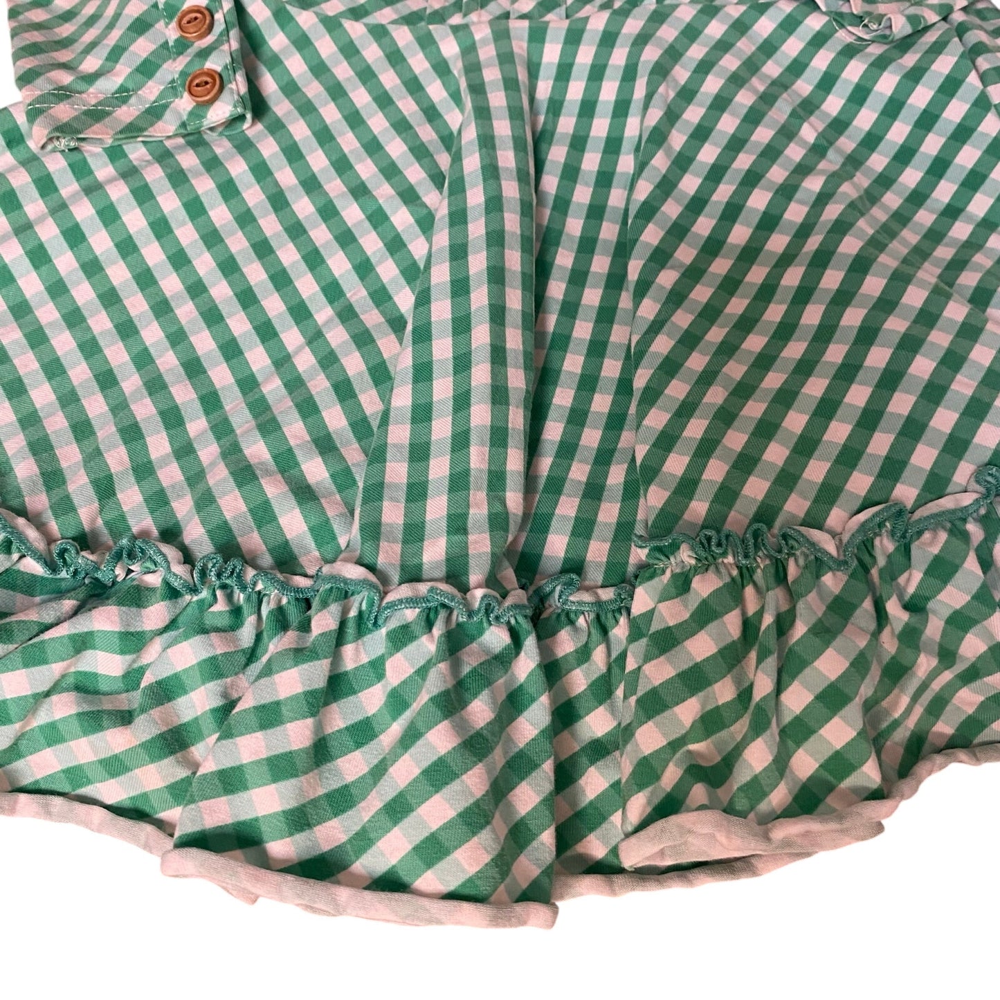 Shrimp & Grits Kids green white gingham long sleeve ruffle bottom dress SIZE XS