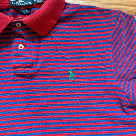 Polo Ralph Lauren red blue striped short sleeve mens polo shirt SIZE L
