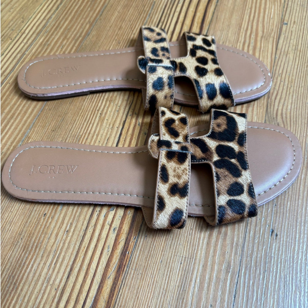 J.Crew cheetah calf hair beige sole slip on sandals SIZE 8