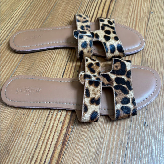 J.Crew cheetah calf hair beige sole slip on sandals SIZE 8