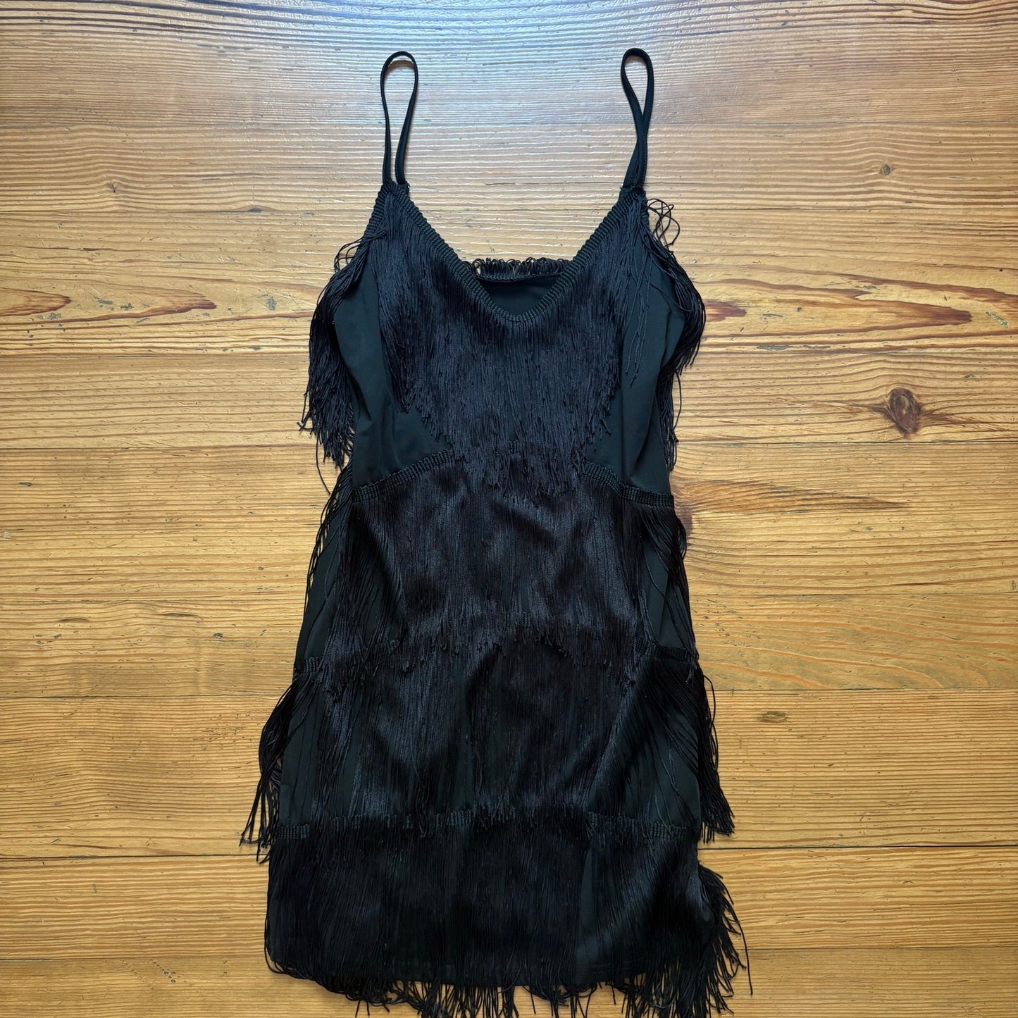 Shein black layered fringe flapper cami mini dress SIZE S