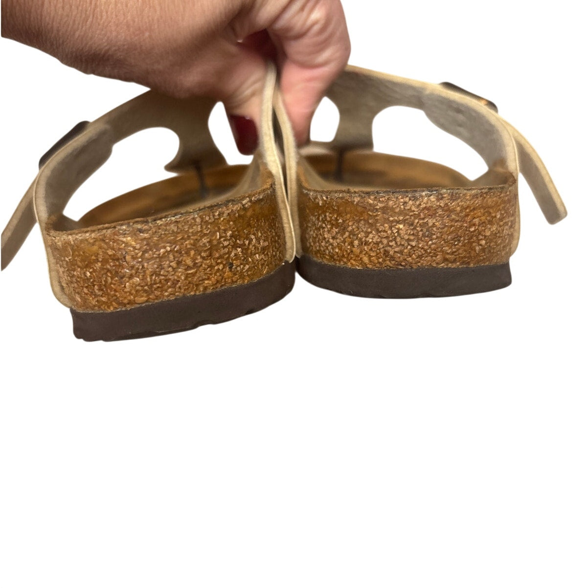 Birkenstock Recovery pearl white brown sole thong slip on leather sandal SIZE 37