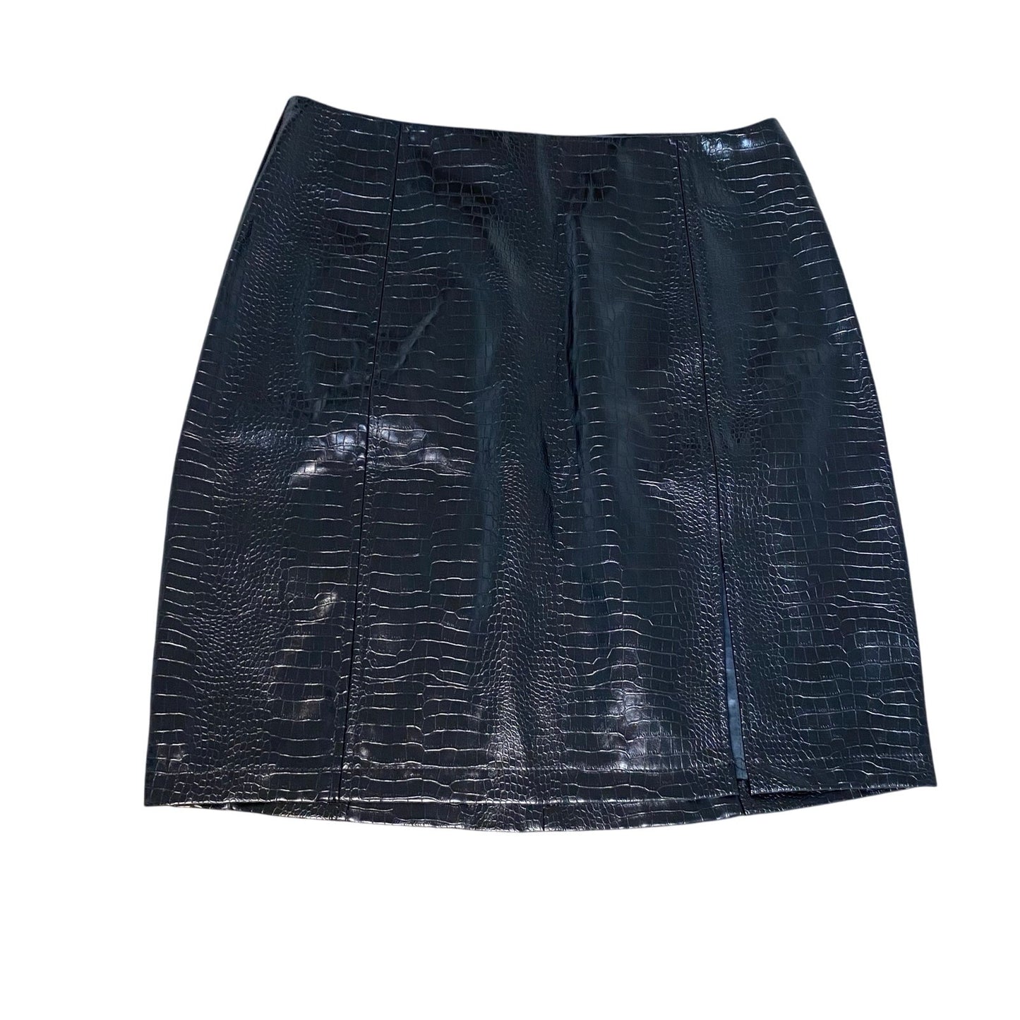 NWT MANGOPOP Collection black patent leather snake skin womens mini skirt SIZE S