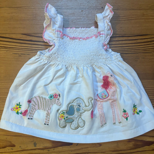 White ruffle tank pastel animal embroidered smocked shirt SIZE 3T