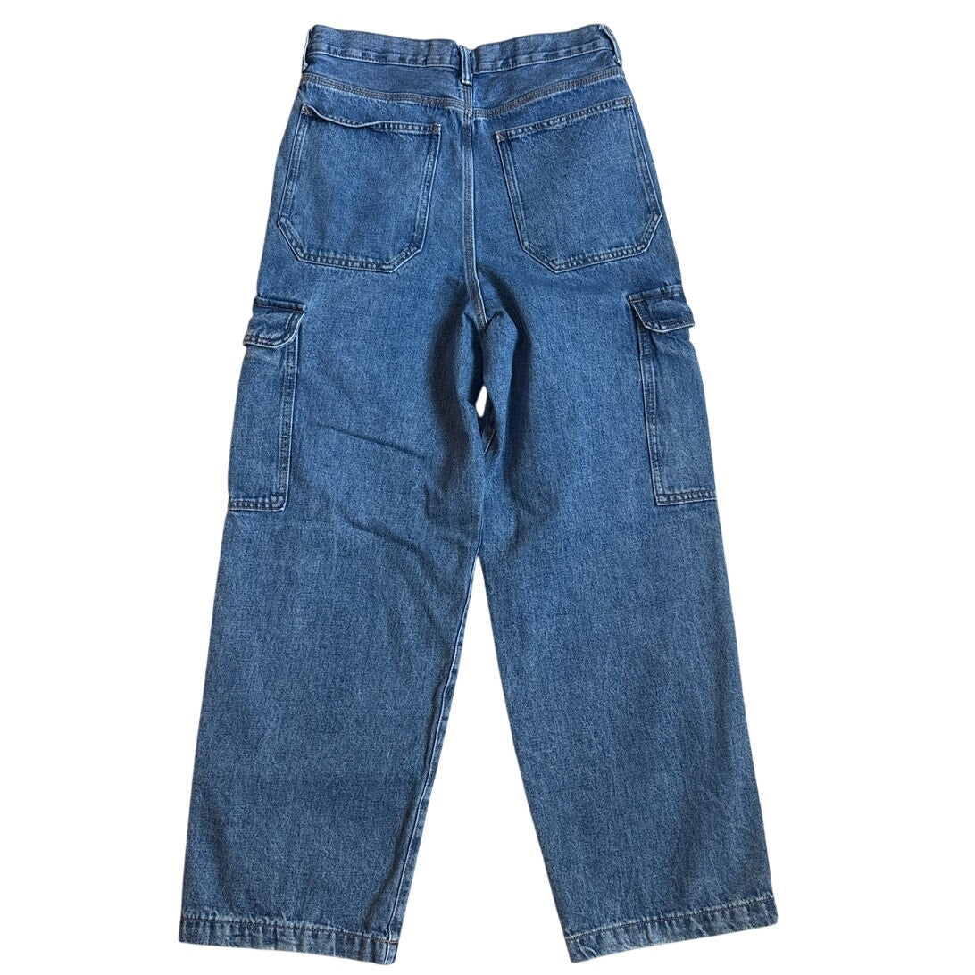 H&M medium wash 90s super baggy fit cargo utility jeans SIZE 30x32