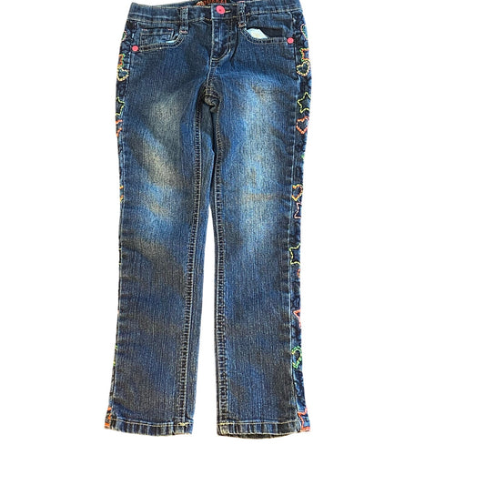 Y2K Squeeze dark wash colorful embroidered heart stars straight leg jeans SIZE 6