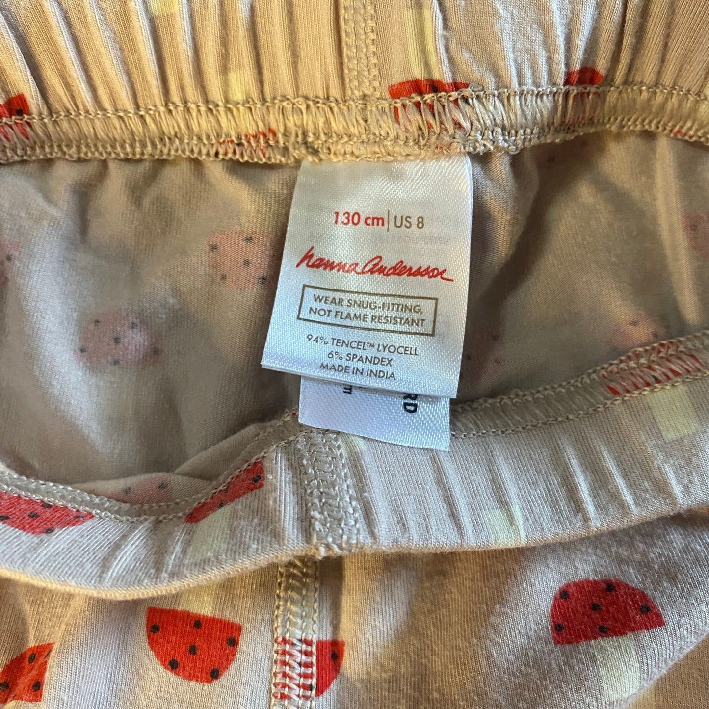 Hanna Andersson beige red mushroom long sleeve pant sleep set SIZE 8