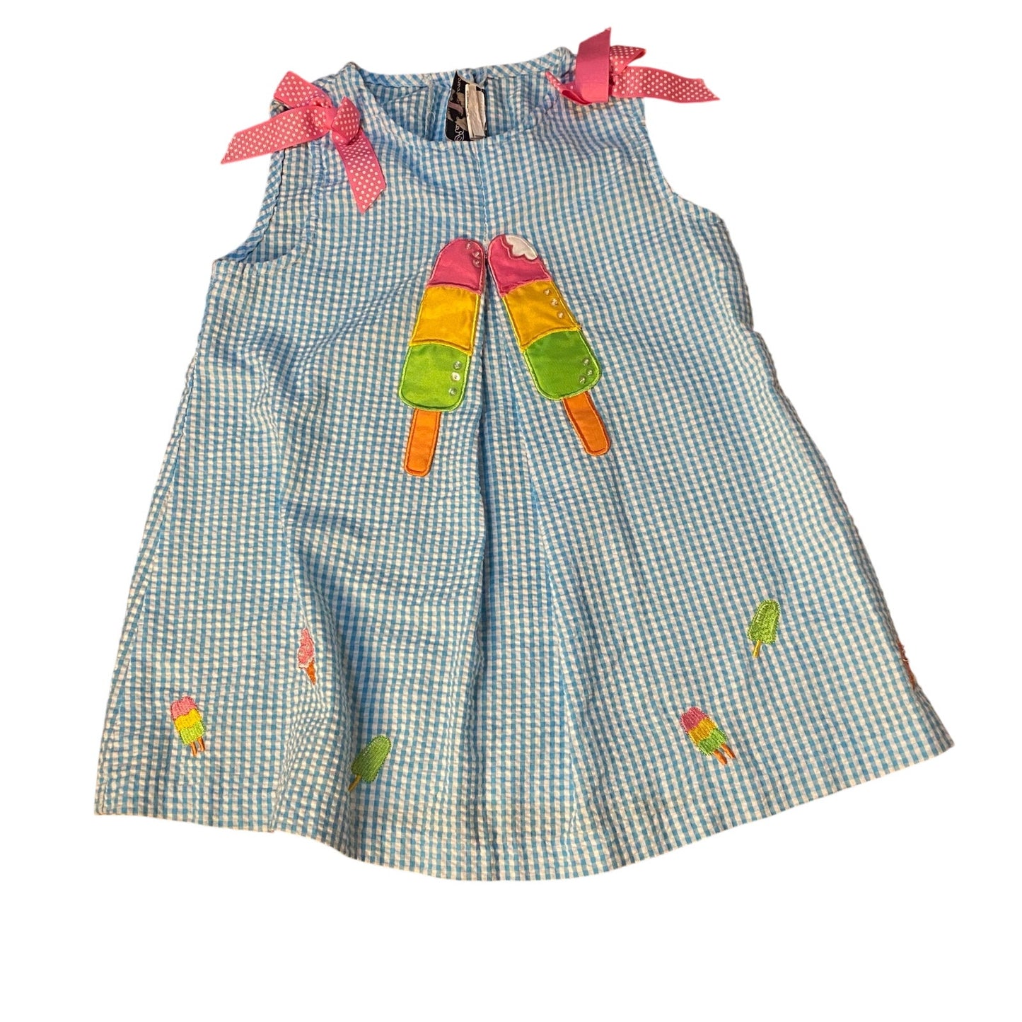 Rare Editions blue gingham ice cream embroidered tank shirt pant set SIZE 6