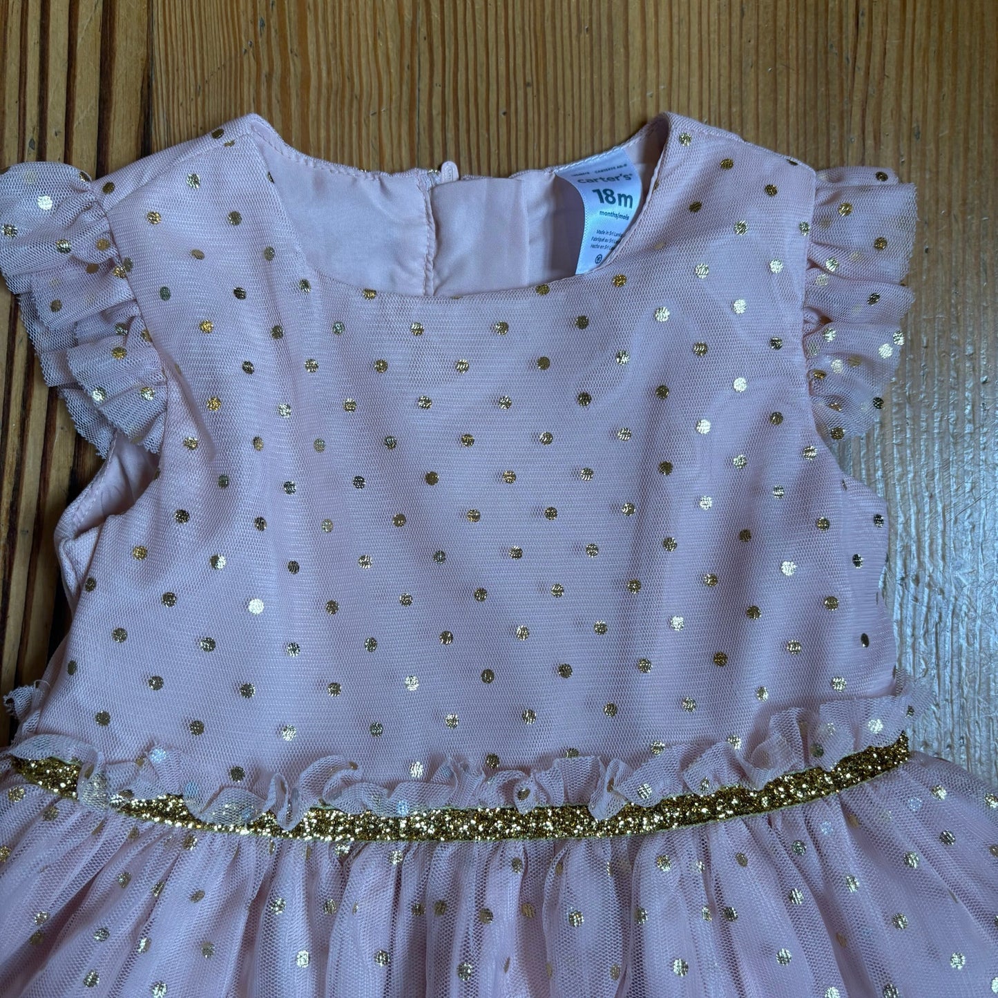Carter's blush pink gold polka dot sleeveless tutu dress SIZE 18M