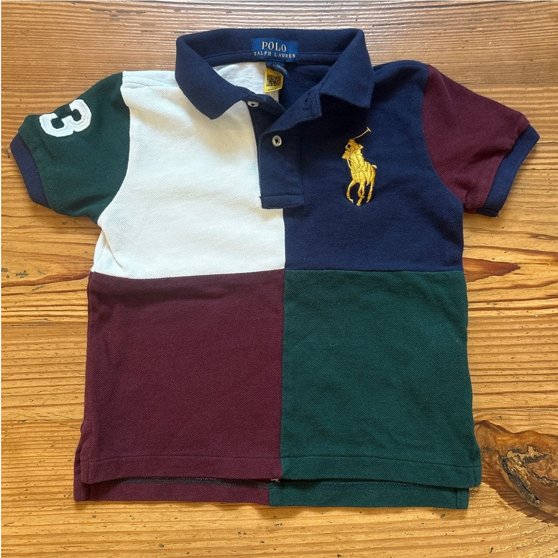 Polo Ralph Lauren navy green color block large pony short sleeve polo SIZE 3T