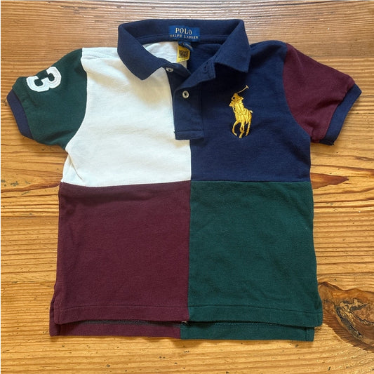 Polo Ralph Lauren navy green color block large pony short sleeve polo SIZE 3T
