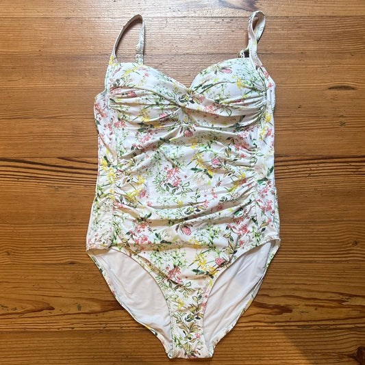 NipTuck Swim white floral bustier full coverage one piece swimsuits SIZE 10