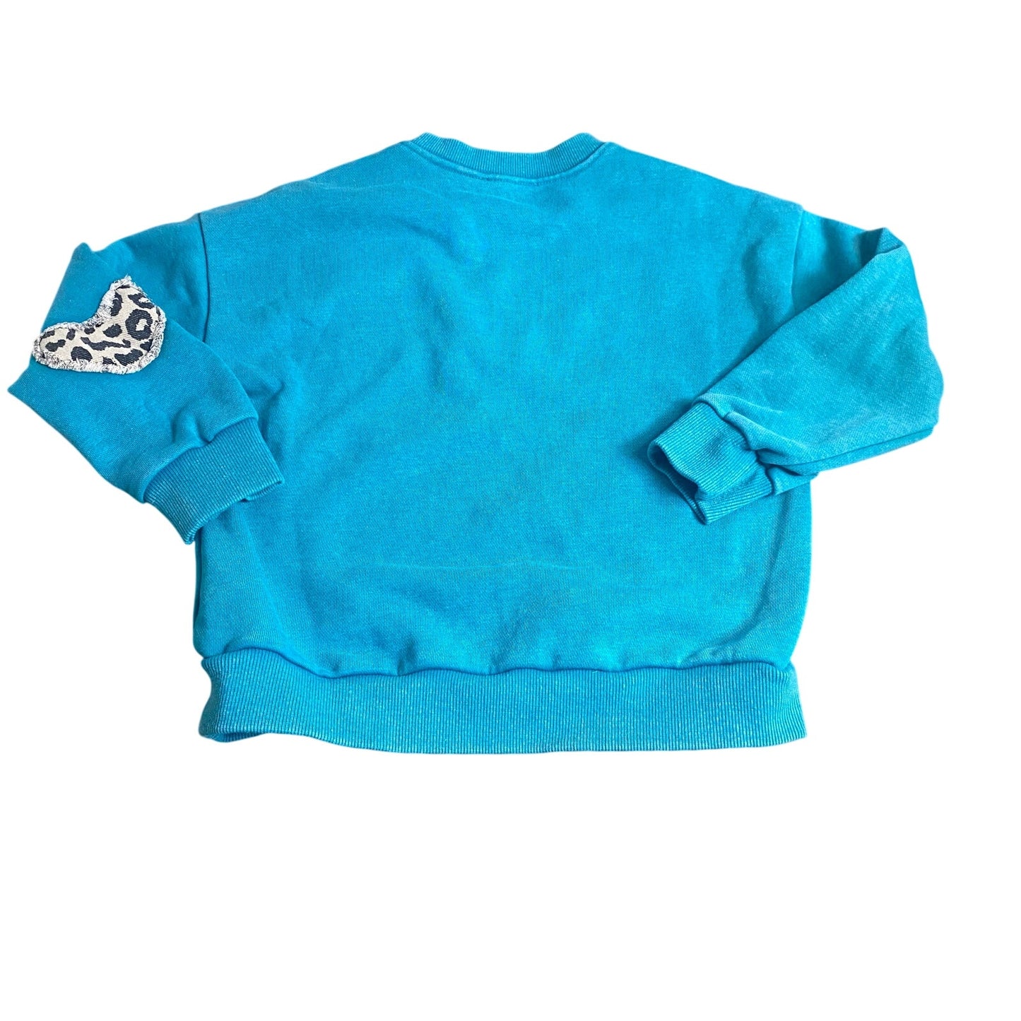 ODDY teal blue leopard print heart pattern pullover crew sweatshirt SIZE M