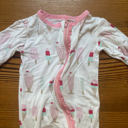Kickee Pants white pink ice cream full zip bamboo bodysuit pajamas SIZE 6-9M