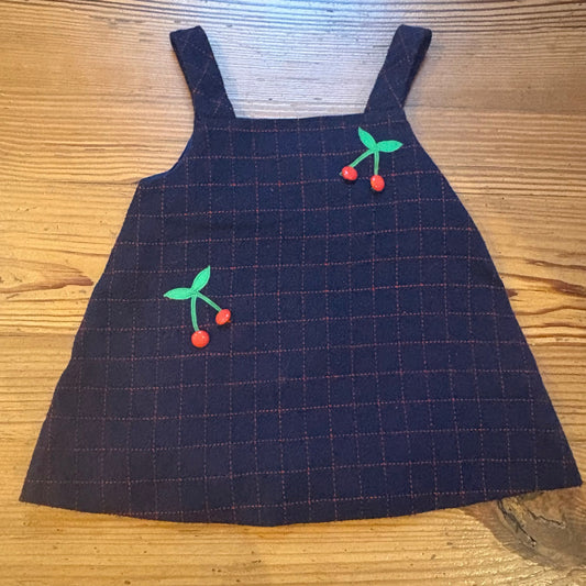 Vintage dark navy blue cherry wool embroidered beaded baby overall skirt SIZE 2T