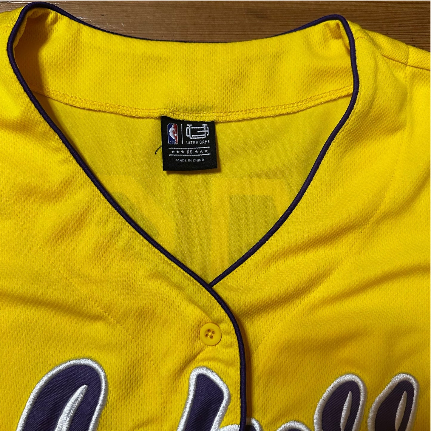 Ultra Game yellow LA Lakers #42 button up baseball jersey SIZE XS