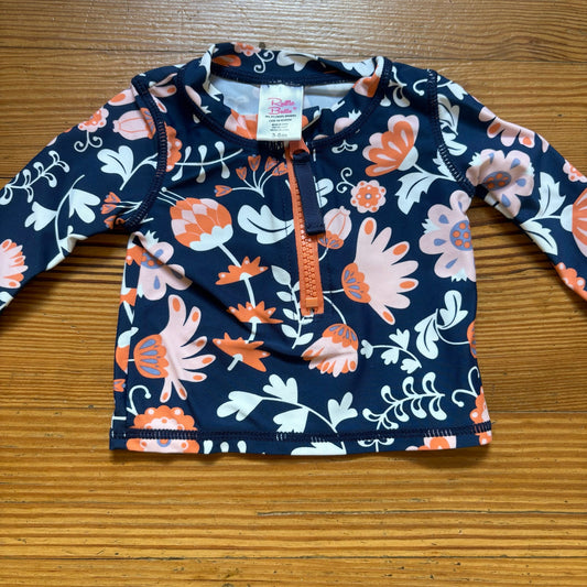 Ruffle Butts navy blue pink floral rashguard baby swim top SIZE 3-6M