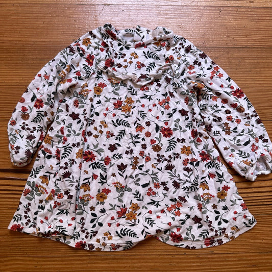 Tullabee white fall floral long sleeve ruffle bamboo viscose dress SIZE 6M