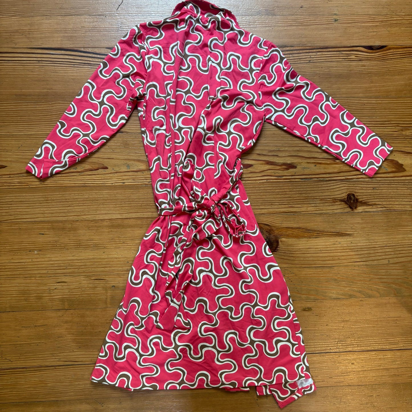 J. McLaughlin pink brown wave collar long sleeve wrap dress SIZE XS