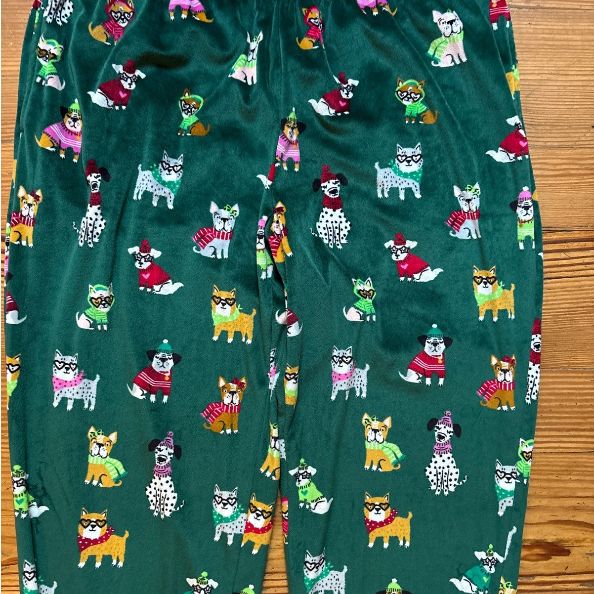 Joyspun green winter dog fleece jogger sleepwear pants SIZE M