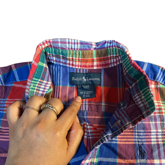 Ralph Lauren red blue plaid long sleeve button up boys shirt SIZE 3T