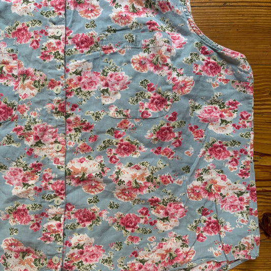 Country Store vintage blue pink floral sleeveless button up shirt SIZE XXL