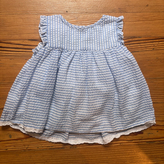 Sugar Dumpling Kids white blue seersucker ruffle sleeveless girls top SIZE 2T