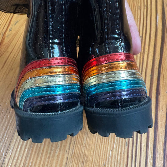 Self Esteem black patent leather rainbow high top lace toddler boots SIZE 6
