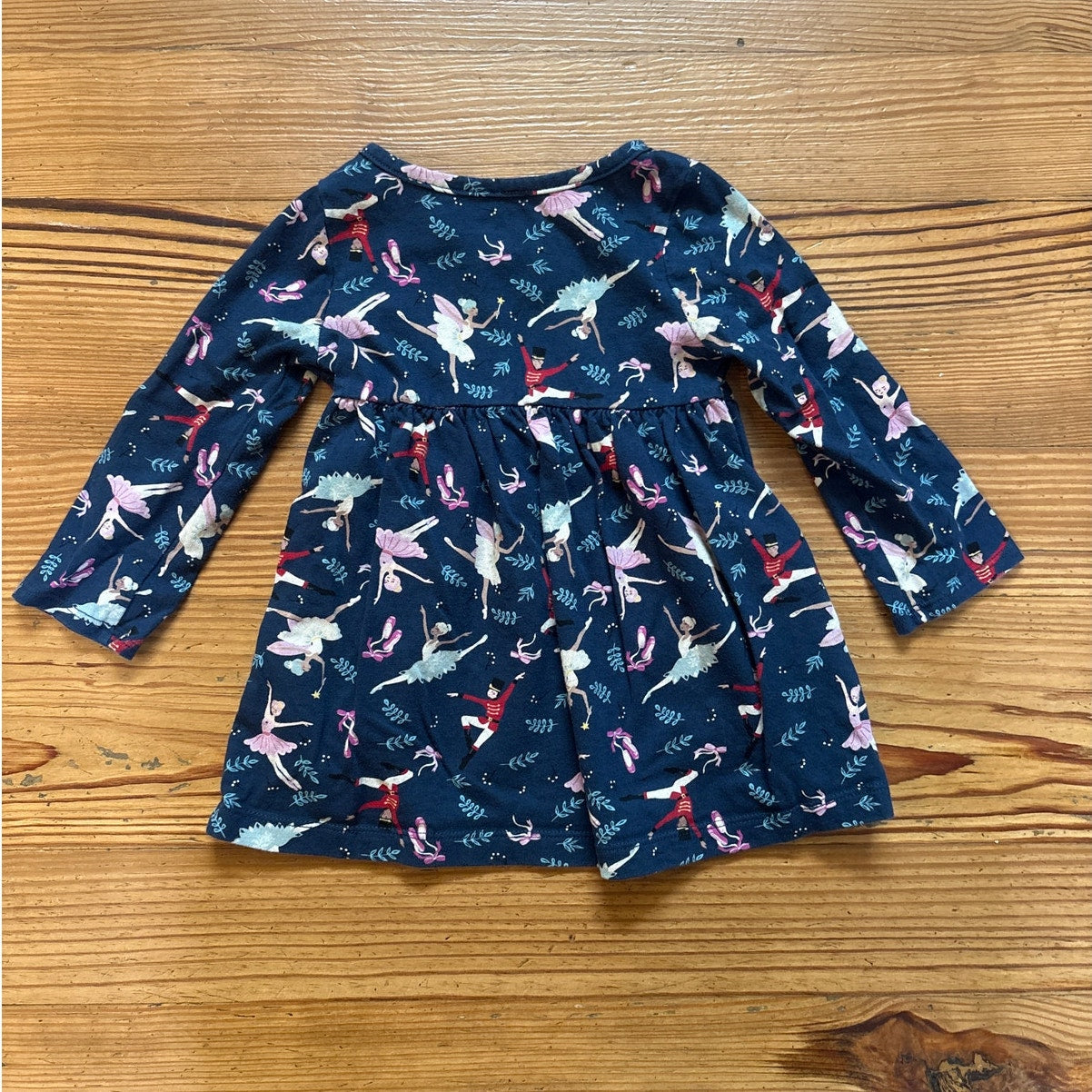 Wonder Nation dark navy Christmas Nutcracker long sleeve baby dress SIZE 12M