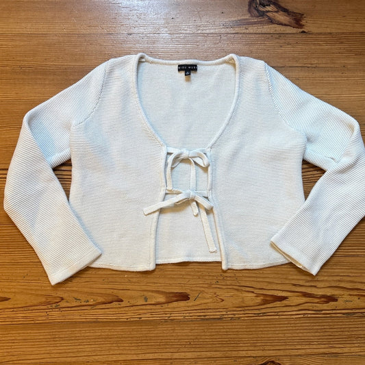 MIOU MUSE cream tie front chunky knit long sleeve bow sweater SIZE M