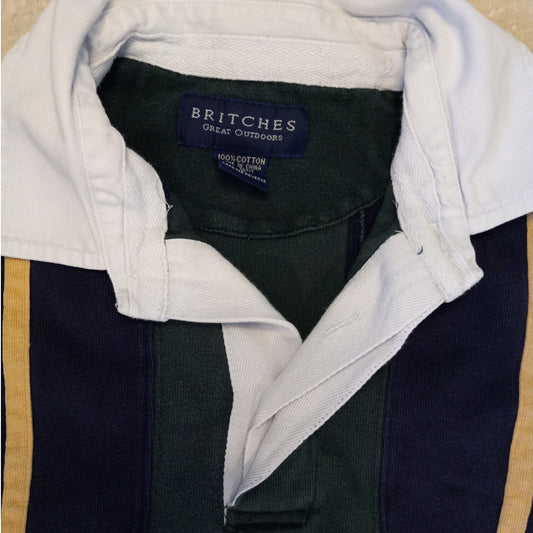 Britches Great Outdoors VTG rugby blue green striped long sleeve polo SIZE L