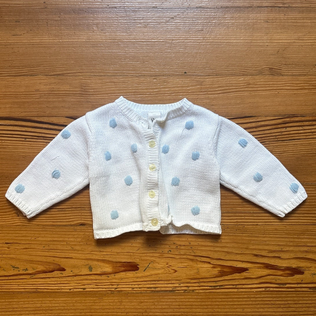 Mullins Square Kids 90s white blue polka dot knit cardigan sweater SIZE 6-12M